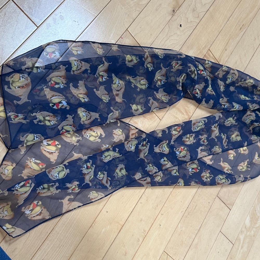 Sheer Navy Scarf with Cartoon Dog Print